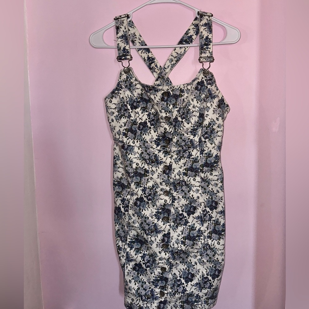 Kimchi Floral Jean Overall Dress